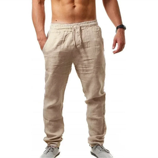 Men'S Linen Pants Summer Male Breathable Linen Trousers Sweatpants Solid Color Linen Fitness Pants Jogging Fitness Streetwear