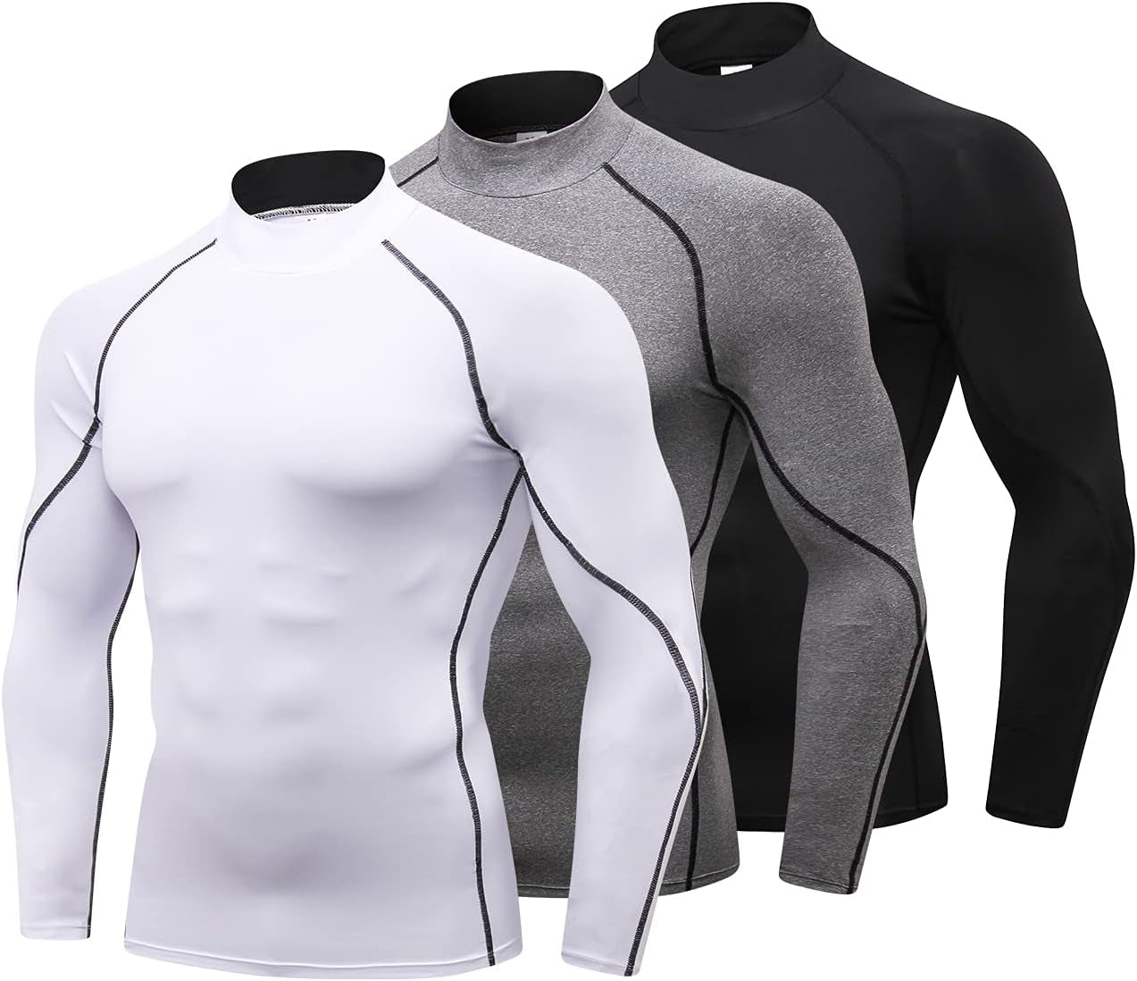 3 Pack Mens Mock Turtleneck Compression Shirts Long Sleeve Sun Protection Shirts Cooling Workout Gym Tops Undershirt