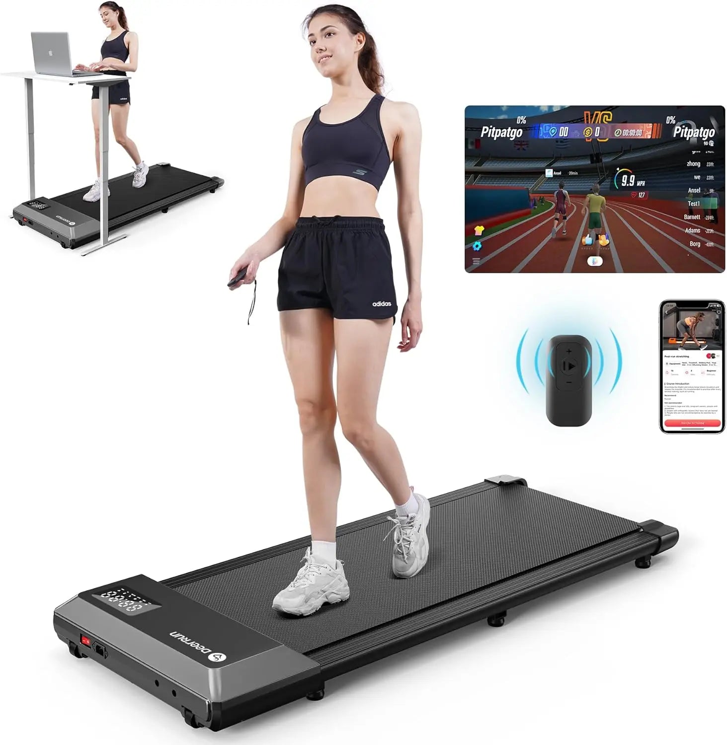 Deerrun 2024 Upgrade Treadmills for Home, Smart Raceable Powerful Quiet Walking Pad Treadmill, Remote Control & Smart App