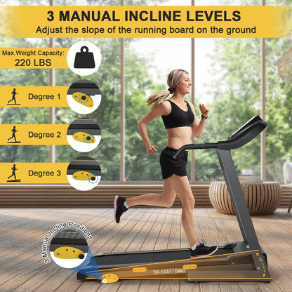 Treadmill with Incline Electric Motorized Running Machine with 17" Belt 220Lbs Max. Weight with 15 Preset Programs Perfect for Home Use