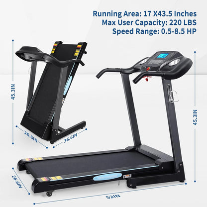 Treadmill with Auto Incline Folding Treadmill 12% Incline 2.5 Horse Power 15 Preset for Home Use 8.5 Mph Range