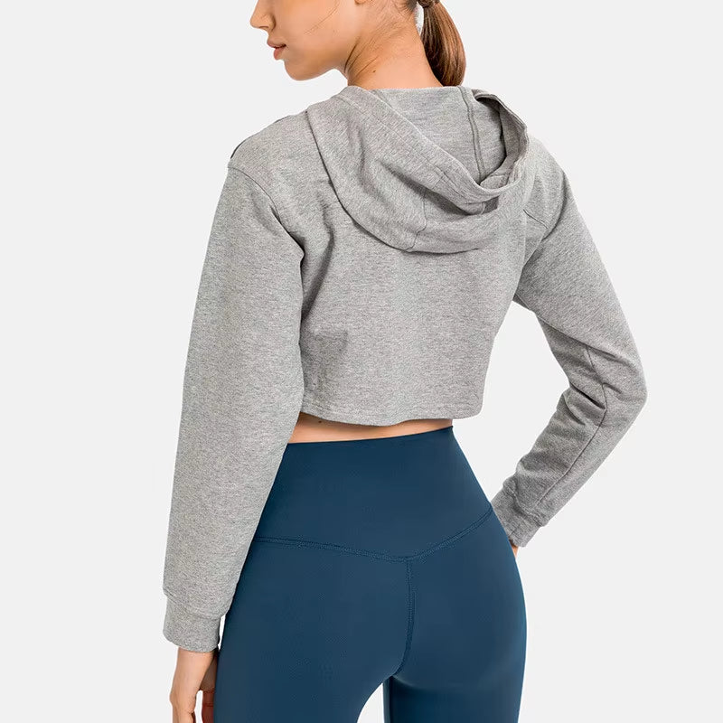 New Women Loose Half-Length Hooded Sports One-Piece Hood Sweatshirt Casual Fitness Running Sports Jacket Fitness Yoga Clothing